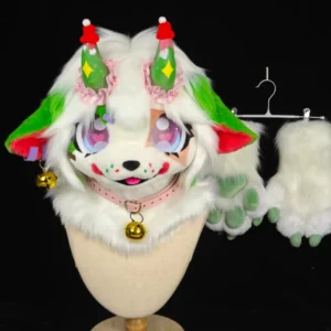 White Green Festive-themed Mini Partial Fursuit